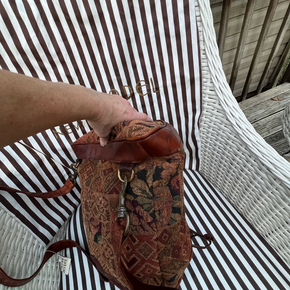 Henri Bendel Vintage Drawstring Croc-embossed Tapestry Backpack - Picture 10 of 16